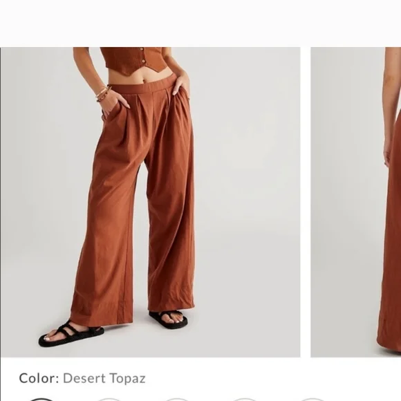 NWT Free People Roxanne Set Matching Crop Vest Top Wide Leg Pants Brown - Picture 8 of 8